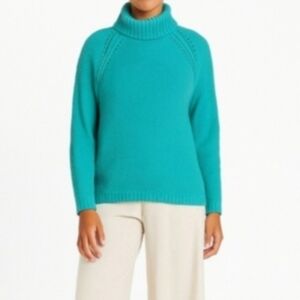 Talbots Lambs Wool Green Cable Knit Turtleneck Chunky Sweater Large Petite